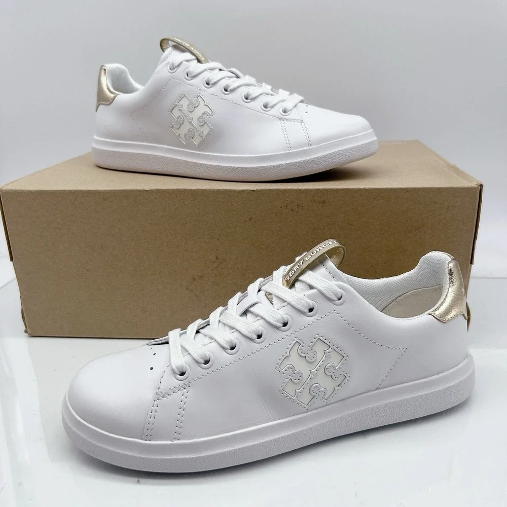 Tory Burch Howell Court Women's Fashion Sneakers White Leather Lace Up US 6.5